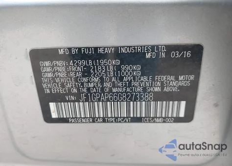 2016 Subaru Impreza 2.0I Sport Premium из США, поврежденный, VIN JF1GPAP66G8273388